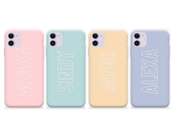 Personalised Phone case iPhone 16 custom pastel name initials phone silicone cover iPhone 7 8 X Xs max Xr 11 Pro MAXFather's Day