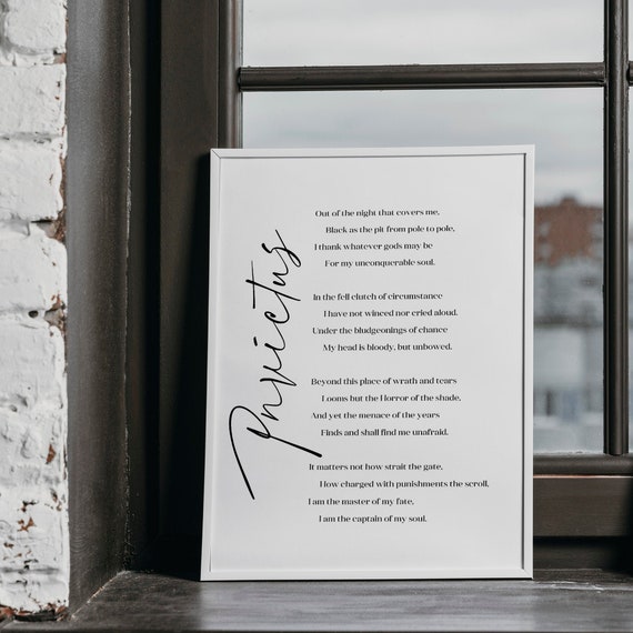 Invictus Poem Print: William Ernest Henley, Minimalist Wall Art