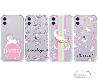 Personalised Name Phone iPhone 12 shockproof soft cute unicorn phone case cover for iPhone 11 Pro Max  7 8 Plus X XR XS Max  Christmas gift