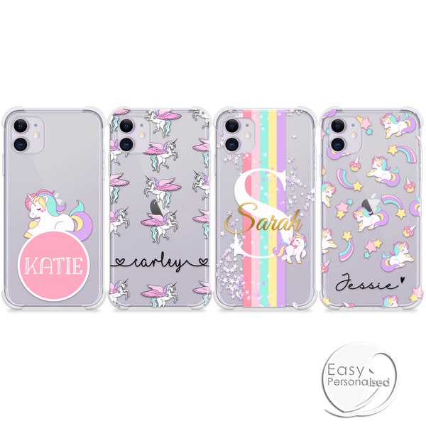 Personalised Name Phone iPhone 12 shockproof soft cute unicorn phone case cover for iPhone 11 Pro Max  7 8 Plus X XR XS Max  Christmas gift