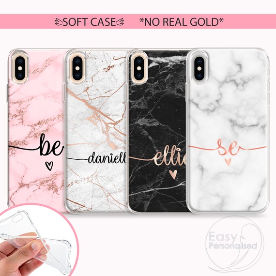 Personalized Marble iPhone Case: Soft Silicone Initial Name Cover