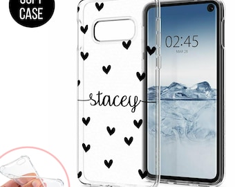 Personalized Hearts Clear Phone Case: Custom Name, Samsung Galaxy