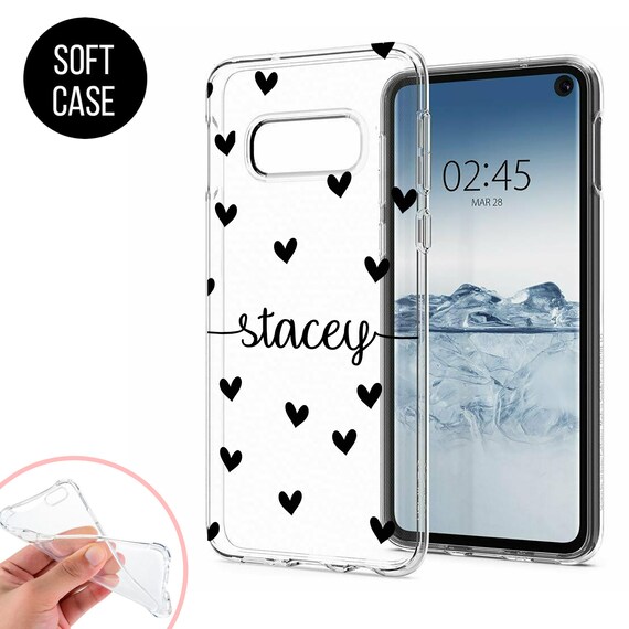 Personalized Hearts Clear Phone Case: Custom Name, Samsung Galaxy