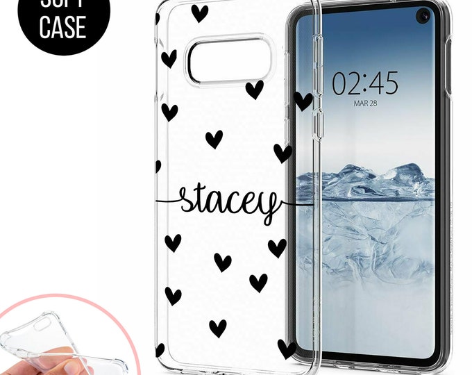 PERSONALIZED   initials custom name with hearts clear soft silicone phone case for Samsung Galaxy S8 S8+ S9 S9+ S10 S10+ S20Father's Day