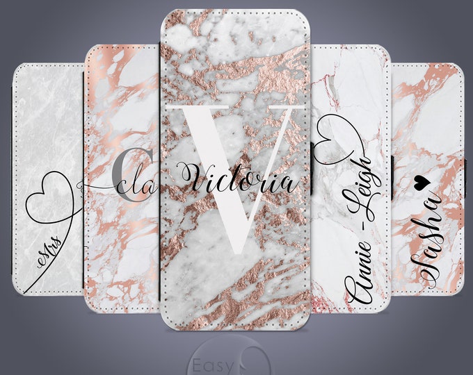Flip Wallet Initial Phone Case Personalised with name marble case for iPhone X 6 6s 7 8 Plus for Samsung S6 S7 Edge S8Father's Day