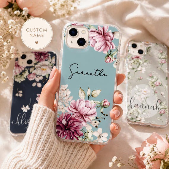 Personalized Floral iPhone Case Custom Name, Aesthetic Flower Phone Case, Custom iPhone Case Gift for Her, Cute Floral Case iPhone 16 15 14