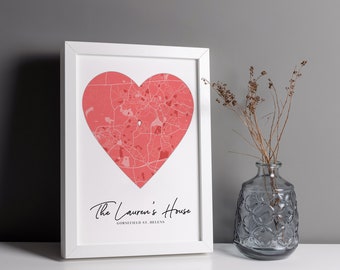 Custom Map Print & Frames | Where We First Met Where It All Began | Personalised Gift Location Home Wedding Anniversary Him Her red heart