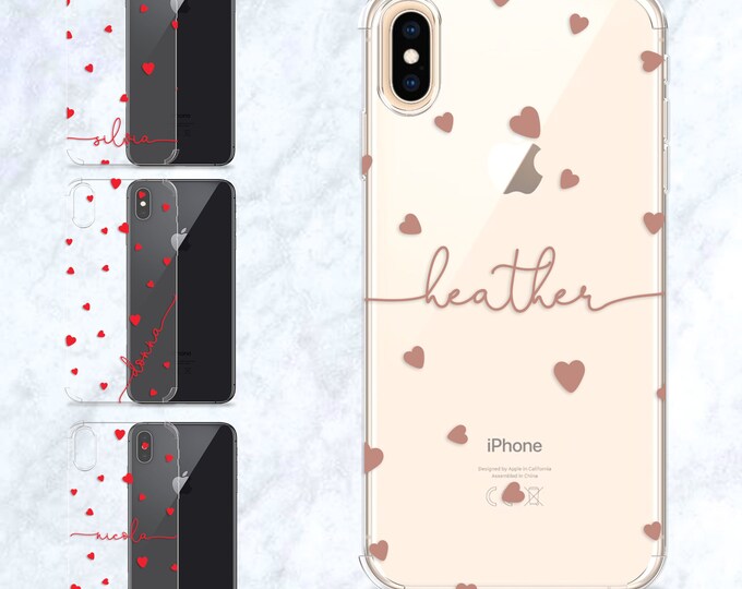Personalised Heart Shockproof Phone case with custom name with hearts phone cover for iPhone 5 5s SE 6 6s 7 8 Plus X, XR, XS Max