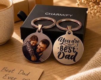 Personalized Photo Keychain, Custom Engraved Dad Keyring, Father’s Day Gift, Photo Keychain for Dad, Custom Picture Keyring, Best Dad Gift