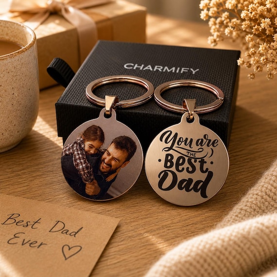 Personalized Photo Keychain, Custom Engraved Dad Keyring, Father’s Day Gift, Photo Keychain for Dad, Custom Picture Keyring, Best Dad Gift