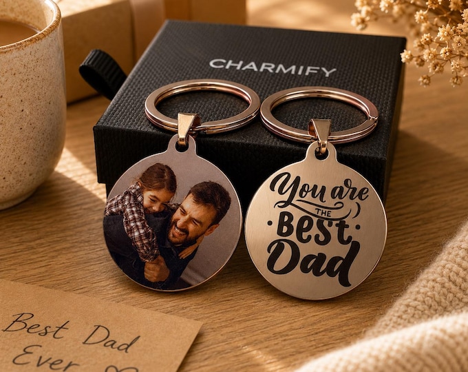 Personalized Photo Keychain, Custom Engraved Dad Keyring, Father’s Day Gift, Photo Keychain for Dad, Custom Picture Keyring, Best Dad Gift