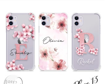 Personalised Name Phone iPhone 13 shockproof soft Cerry Blossom phone case cover for iPhone 11 Pro Max 6 SE 2020 7 8 Plus X XR XS Max