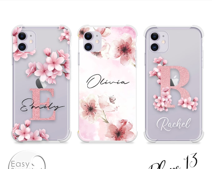 Personalised Name Phone iPhone 13 shockproof soft Cerry Blossom phone case cover for iPhone 11 Pro Max 6 SE 2020 7 8 Plus X XR XS Max