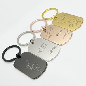 Personalisierte Linie Kunst Tier Schlüsselbund - Individuell graviert mit Namen oder Initialen - Minimalist One Line Zeichnung Schlüsselanhänger GeschenkVatertag
