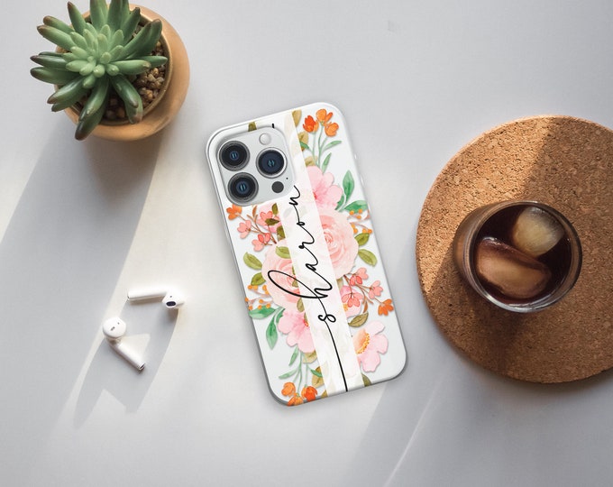 Personalised Phone case iPhone 15 custom floral name initials phone silicone cover iPhone 7 8 X Xs max Xr 11 12 13 Pro MAX 14 Plus Pro Max