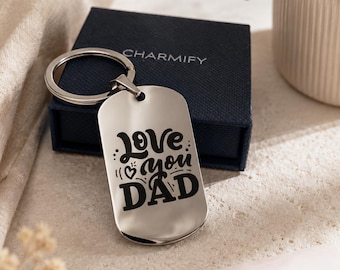 Personalized Dad Keychain, Custom Engraved Dog Tag Keyring, Love You Dad Gift, Father’s Day Gift for Dad, Personalized Metal Keychain