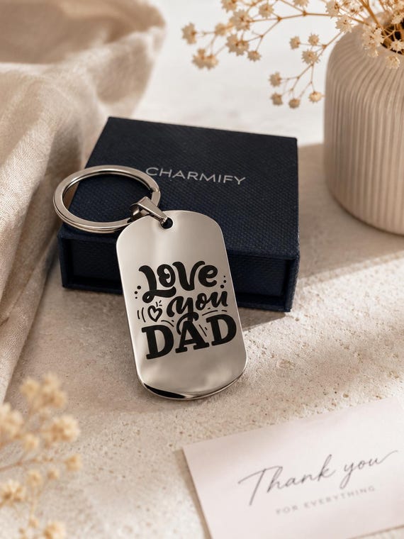 Personalized Dad Keychain, Custom Engraved Dog Tag Keyring, Love You Dad Gift, Father’s Day Gift for Dad, Personalized Metal Keychain