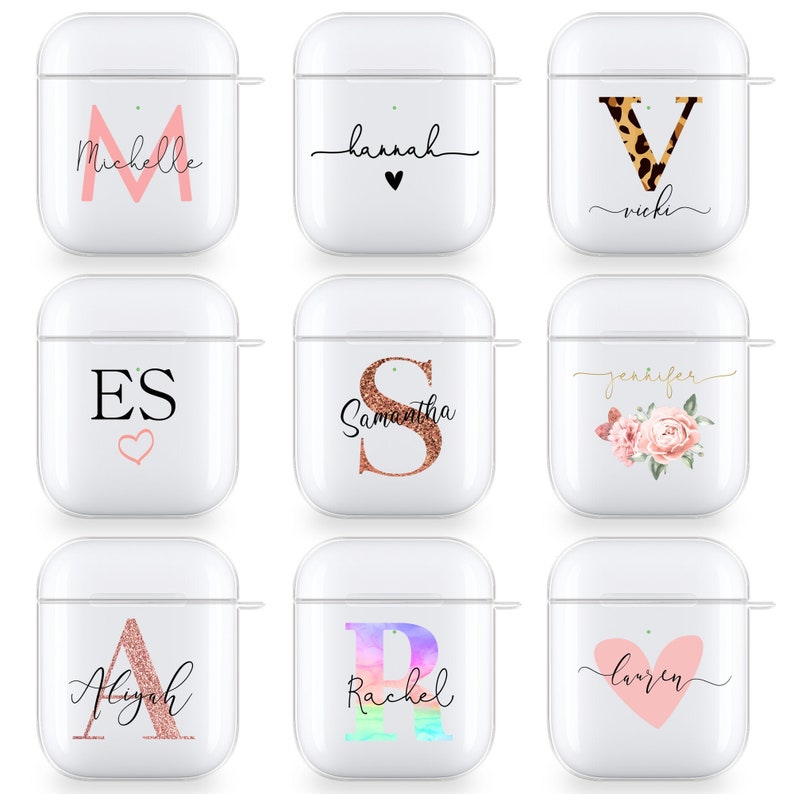 PERSONALISED AirPods case initials name clear silicone for Apple headphones gift for  Christmas gift