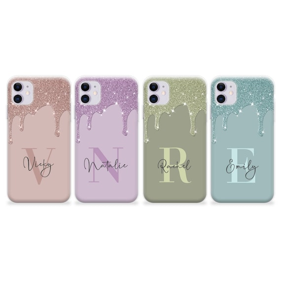 Personalized Liquid Glitter iPhone Case: Custom Name Initial Silicone Cover
