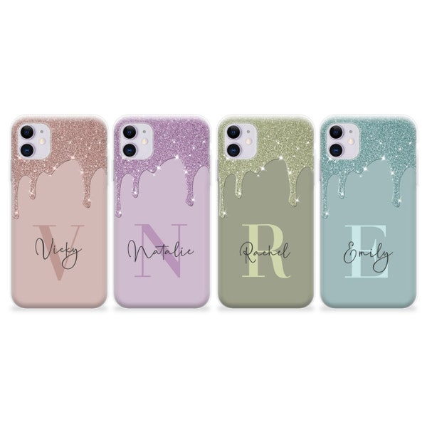 Personalised Phone case iPhone 14 liquid glitter custom name initials phone silicone cover iPhone 5s SE 6 6s Plus 7 8 X Xs max Xr 11 Pro MAX