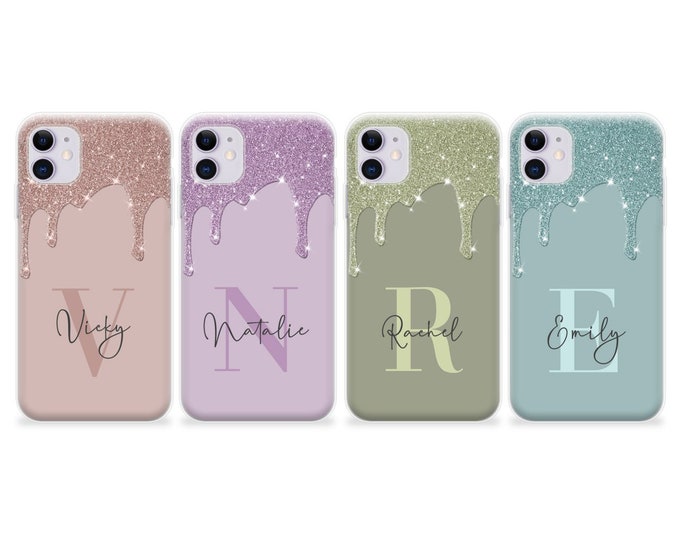 Personalised Phone case iPhone 16 liquid glitter custom name initials phone silicone cover iPhone 5s SE 6 6s Plus 7 8 X Xs max Xr 11 Pro MAX