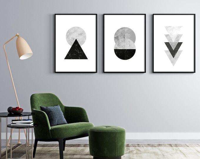 Minimalist Abstract Marble Geometric Nordic Wall Art Black White Gray Fine Art Modern Pictures For Living Room Bedroom Home Office Decor