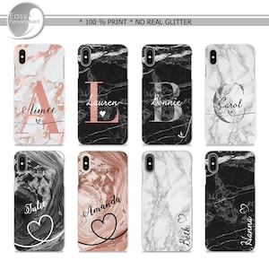 Personalised marble Phone Case Initials Custom Glitter Monogram silicone case iPhone 7 8 X Xs max Xr 11 Pro Max iPhone 12 Christmas gift