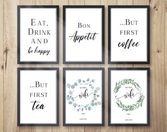 Kitchen Prints, Calligraphy Quote, Bon Appetit, But first coffee, Kitchen Wall Art, Kitchen Quote, Coffee PrintFather's Day