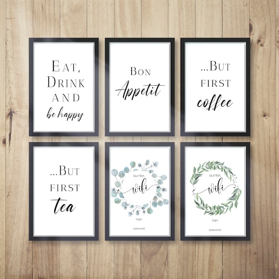 Kitchen Quote Prints: Bon Appetit, But First Coffee (A4/A5)