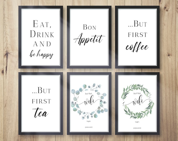 Kitchen Prints, Calligraphy Quote, Bon Appetit, But first coffee, Kitchen Wall Art, Kitchen Quote, Coffee PrintFather's Day