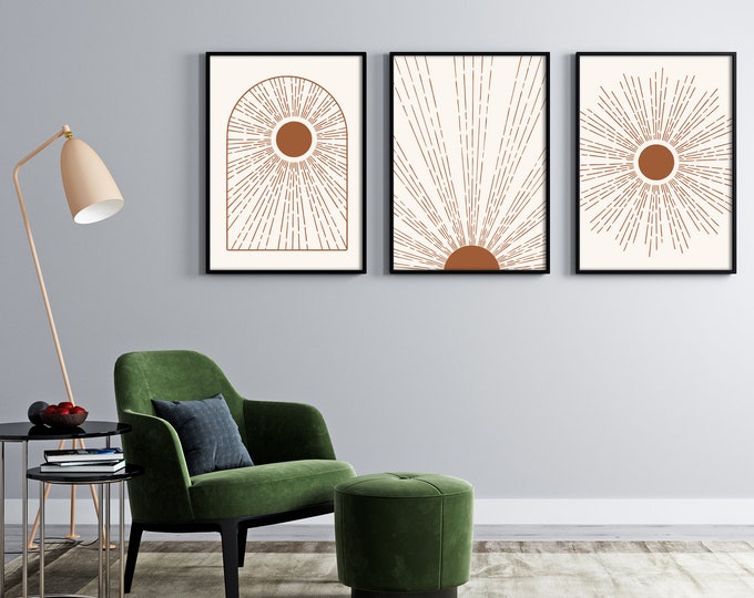 Boho Sun Print Set, Sun Prints, Boho Prints, Boho Art, Sun Print Set, Kitchen Art, Giclee, Art Prints, Sun BohoFather's Day