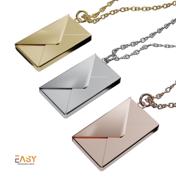 Personalized Envelope Necklace, Engraved Message Necklace, Secret Message Jewelry, Love Letter Necklace, Gift for Her, Anniversary Gift