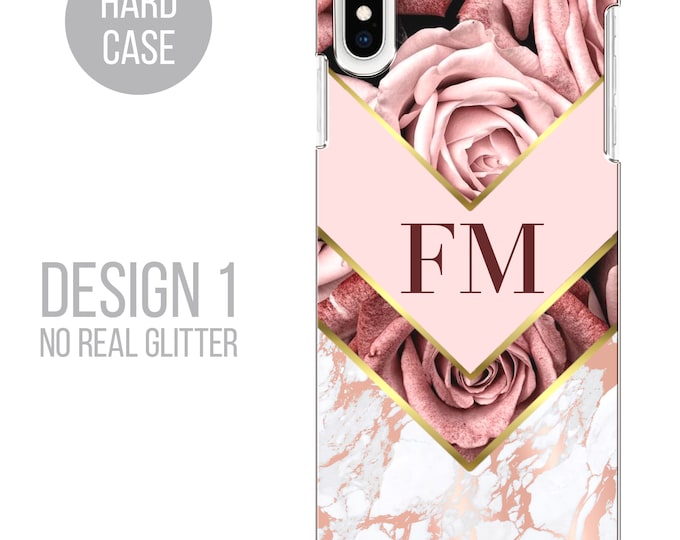 PERSONALISED marble hard phone case with roses, for iPhone 5 SE 6 6s 7 8 Plus X XR 11 Pro Max iPhone 12 Pro Mini Samsung Galaxy S8 S10 Case