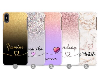 Personalized Glitter Effect Phone Case: Custom Name Heart Initial