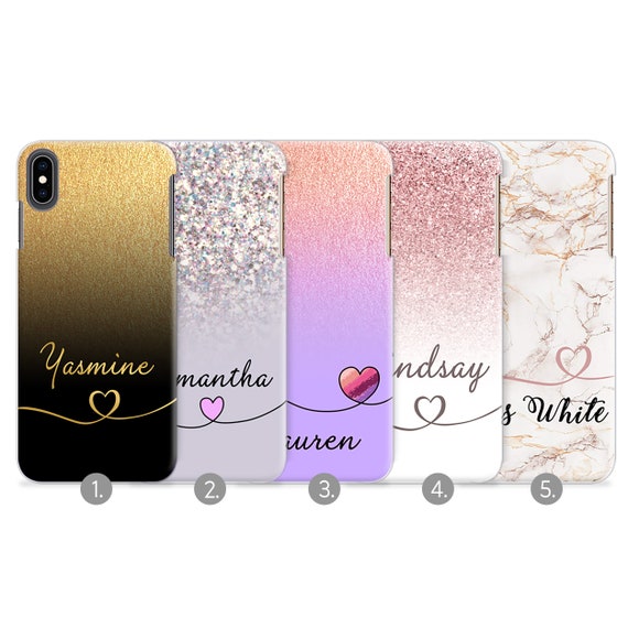 Personalized Glitter Effect Phone Case: Custom Name Heart Initial