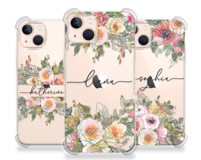 Personalised Phone case iPhone 16 flowers custom name initials phone silicone cover iPhone 5s SE 6 6s Plus 7 8 X Xs max Xr 11 Pro MAX