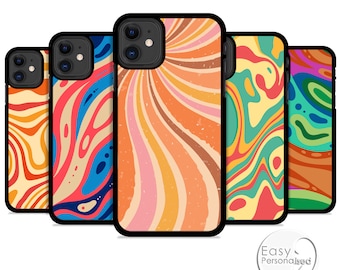 Personalized 60s Swirl Phone Case: Custom Initial Plastic Cover