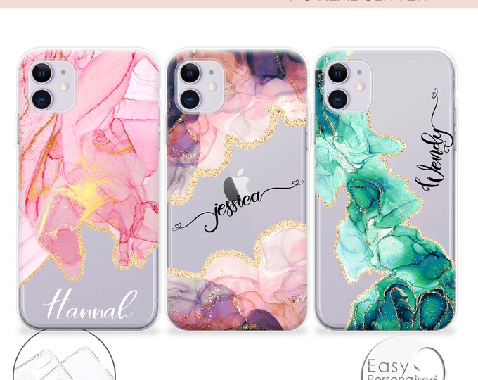 PERSONALISED phone case initials name silicone marbled pieces cover for apple iphone SE 2020 6 6s Plus 7 8 X Xs max Xr 11 Pro Max iPhone 12