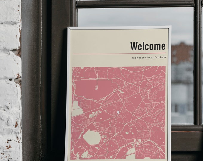 Custom Map Print & Frames | Where We First Met Where It All Began | Personalised Gift Location Home Wedding pinkFather's Day