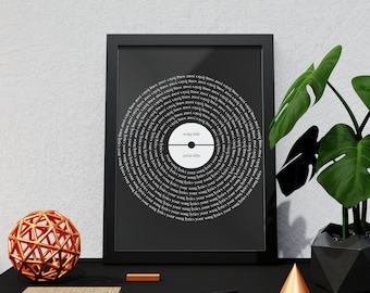 Custom Vinyl Lyrics Poster, Personalised Typography Music Print, Album Cover, Wall Decor, Music Art, Birthday Couples Gift Present