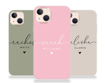 Personalized Pastel Hearts iPhone Case: Custom Name Silicone Cover