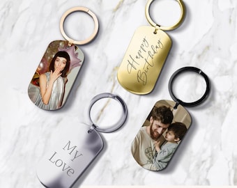 Personalized Photo Keychain, Engraved Picture Keyring, Custom Photo Gift, Personalized Gift for Him Her, Anniversary Birthday Key Ring