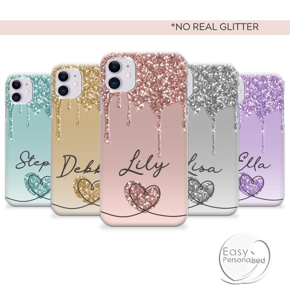 Funda de teléfono personalizada iPhone 13 corazones brillantes nombre  personalizado iniciales cubierta de silicona del teléfono iPhone 7 8 X Xs  max Xr 11 Pro MAX regalo de Navidad -  México