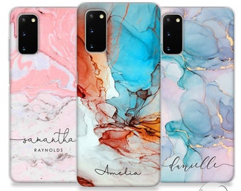 Personalised phone case for Samsung with initials and custom marbled name soft silicone Galaxy S7 S8 S9 Plus S10eFather's Day