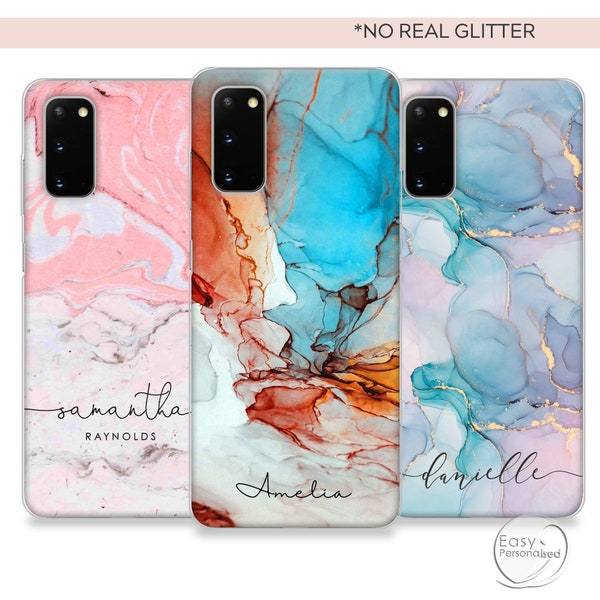 Personalised phone case for Samsung with initials and custom marbled name soft silicone Galaxy S7 S8 S9 Plus S10e