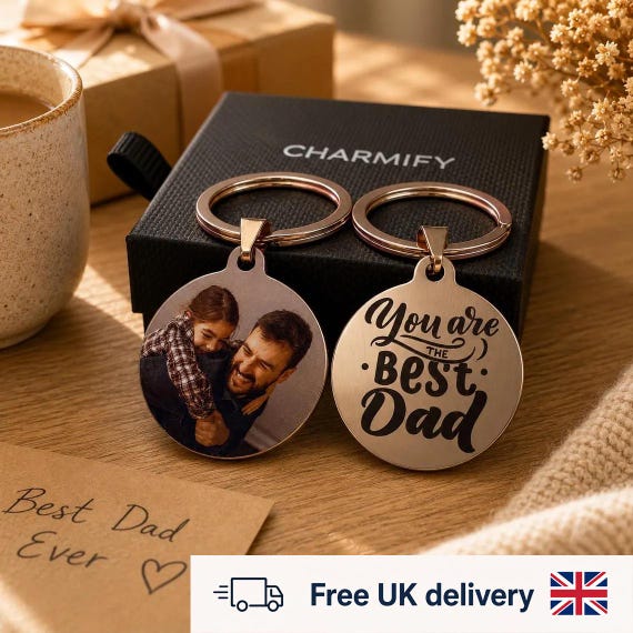 Personalized Photo Keychain, Custom Engraved Dad Keyring, Father’s Day Gift, Photo Keychain for Dad, Custom Picture Keyring, Best Dad Gift
