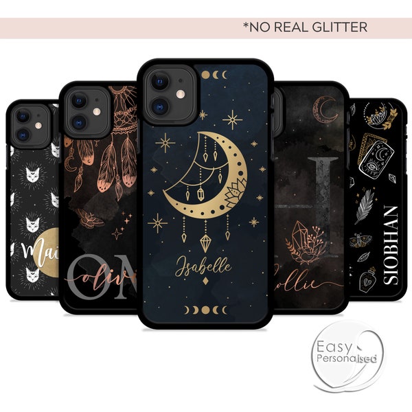 PERSONALISED phone case name initials moon black plastic phone case cover for apple iphone SE 2020 6 7 8 11 Pro Xs XR Xs Max