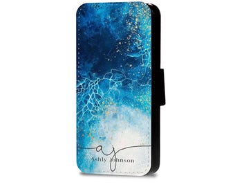 Initial Name Personalised Marble Flip Wallet PU-leather phone case for iPhone X 6 6s 8 Plus for Samsung S6 S7 Edge S8Father's Day