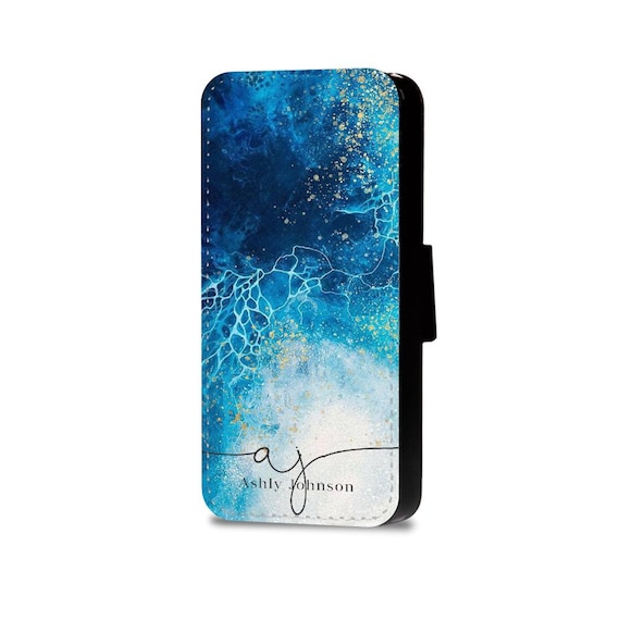 Personalized Marble Phone Wallet Case: Initial Name PU-Leather