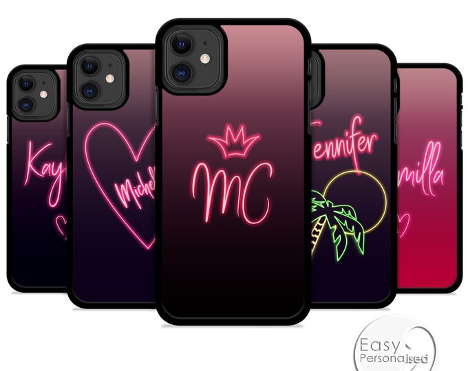 PERSONALISED phone case name initials neon glow plastic phone case cover for apple iphone SE 2020 6 7 8 11 Pro Xs XR Xs MaxFather's Day